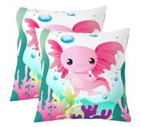 Lot De 2 Canapé Housses Moderne Coussin en Housse Individualité Taie d'oreiller pour Jardin Bureau Chambre 45X45Cm Axolotl Rose Kawaii, Dessin Animé, Algue, Océan, Drôle, Monde sous-Marin, Marin