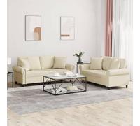 Lot de 2 canapés avec coussins crème en simili cuir durable pour salon moderne, structure robuste en contreplaqué et métal, rembourrage en mousse pour un maximum de confort,