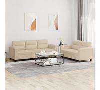 Lot de 2 canapés avec coussins crème en tissu microfibre durable, canapé 2 et 3 places avec structure robuste, rembourrage en mousse pour un maximum de confort et de séjour moderne