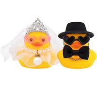 Lot de 2 Canards en Plastique mariés,Canards de Bain mariée & marié avec Chapeau,Voile,Collier Perle,Canard Jouet drôle pour décoration de Mariage,Cadeau de Mariage,Souvenir fête,Rubber Duck Couple