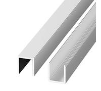 Lot de 2 canaux de porte de douche sans cadre en forme de U, pour montage mural/sol/plafond pour stabilisation - Lot de 2 pour verre de 12 mm d'épaisseur, finition argentée
