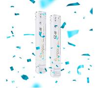 Lot de 2 Canons à Confettis Gender Reveal Bleu (Garçon) 30 cm - Lanceur à poudre pour Baby Shower et Gender Reveal, Prise en Main facile, idéal pour la révélation du sexe - SPARKLERS CLUB®