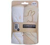 Trois Kilos Sept - Capes de bain Lapin beige/blanc - 70x70cm, éponge douce, capuche - Lot de 2