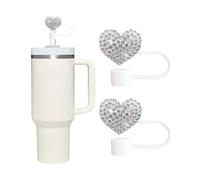 Lot de 2 capuchons de paille en forme de cœurs pour tasse Stanley Cup - Décorations en silicone de 10 mm, compatibles avec les gobelets Stanley de 76 et 1200 ml avec poignée, pailles réutilisables