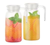 Lot de 2 Carafe Eau Pichet à Eau Plastique 1L avec Couvercle et Poignée Pichet Transparent en Plastique pour Eau,Jus,Thé,Café,Lait,Vin,idéal pour Boissons Chaudes et Froides