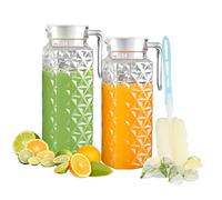 Lot de 2 carafes à eau de 1,1 l avec couvercle et poignée, carafe en acrylique transparent, carafe à eau pour réfrigérateur, facile à nettoyer (2 paquets de 1,1 l)