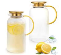 Lot de 2 carafes à eau de 2 litres en verre, carafe en verre et couvercle en acier inoxydable, bouilloire épaisse en verre borosilicate, bouilloire résistante à la chaleur, idéale pour le café froid