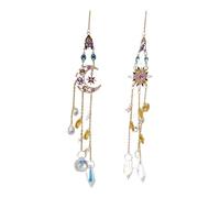 Lot de 2 carillons à vent à suspendre avec attrape-soleil et lune | Ces attrape-soleil à quartz projettent de beaux motifs de lumière arc-en-ciel pour égayer votre jardin et vos espaces de vie