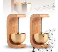 Lot de 2 carillons de porte magnétiques en bois de dopamine, auto-adhésifs, avec cloche en laiton, pour porte, bureau, magasin, café (hêtre jaune)