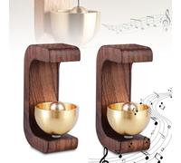 Lot de 2 carillons de porte magnétiques en bois dopamine, auto-adhésifs, avec cloche en laiton, pour porte, bureau, magasin, café (café)