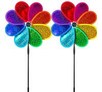 Lot de 2 carillons éoliens de jardin - 30 cm - Arc-en-ciel à paillettes - Moulin à vent résistant aux intempéries - Pour pelouse, balcon, terrasse - En acier inoxydable - Pour enfants et adultes - 4