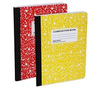 Lot de 2 carnets de composition à lignes larges - Papier à règles larges - 24 x 19 cm - 100 feuilles (200 pages) - Reliure cousue, couverture en marbre durable, couleurs assorties