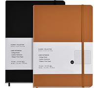 Lot de 2 carnets de composition lignés classiques à couverture rigide en similicuir ligné B5, grands carnets pour bureau, maison, école, entreprise, 25,9 x 19,1 cm, papier épais 100 gm², 160 pages
