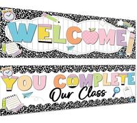 Lot de 2 carnets de composition pour salle de classe 35 x 98,6 cm Bannière de bienvenue à l'école Décoration Girl Style You Complete Our Class Poster pour premier jour d'école Tableau d'affichage