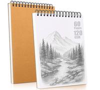 Lot de 2 carnets de croquis A4 pour artistes - Papier épais de 120 g/m², 60 pages (30 feuilles), couverture rigide de 500 g/m², reliure supérieure à spirales - Idéal pour le dessin, les croquis, le