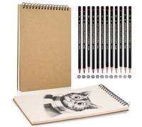 Lot de 2 carnets de croquis A5 avec 12 crayons à dessin, reliure à spirale, avec couverture rigide, 120 g/m², carnet de dessin A5, pour dessins et croquis, 30 feuilles/60 pages par livre