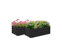 Lot de 2 carrés potager de jardin dim. 100L x 50l x 30H cm tôle d'acier ondulée noir