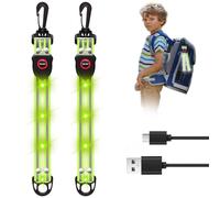Lot de 2 cartables clignotants LED - Rechargeable par USB - Lumière de sécurité pour cartable d'enfant - Réflecteurs - Pendentif pour sac à dos, scooter, poussette - Vert