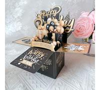 Lot de 2 cartes d'anniversaire pop-up 3D avec 1 enveloppe Noir/doré