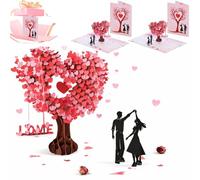 Lot de 2 cartes d'anniversaire pop-up 3D avec arbre et cœurs