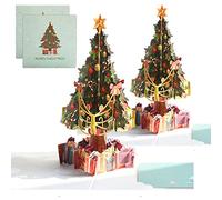 Lot de 2 cartes de Noël pop-up 3D, motif sapin de Noël avec enveloppes, carte cadeau pour les vacances de Noël
