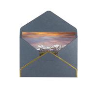 Lot de 2 cartes de vœux horizontales avec bordure dorée et enveloppe Motif montagne pittoresque