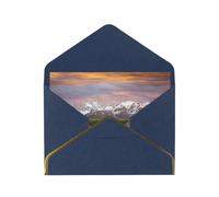 Lot de 2 cartes de vœux horizontales avec bordure dorée et enveloppe Motif montagne pittoresque