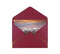 Lot de 2 cartes de vœux horizontales avec bordure dorée et enveloppe Motif montagne pittoresque