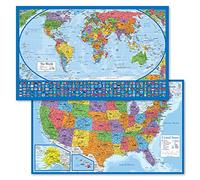 Lot de 2 cartes du monde et des États-Unis Bleu Long (laminé, 45,7 x 73,7 cm)