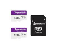 Lot de 2 cartes mémoire micro SDXC 128 Go, appareil photo Speederlash Plus carte TF avec adaptateur, vitesse de lecture de 90 Mo/s, support vidéo 4K UHD et 5K, classé U1 V30 A1, étanche, pour