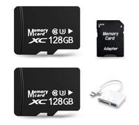 Lot de 2 cartes Micro SD 128 Go avec adaptateur SD et lecteur de cartes 3 | Carte mémoire MicroSDXC UHS-I C10 A1 U3 V30 jusqu'à 100 Mo/s pour caméra embarquée, caméra de sécurité, drone, smartphone