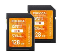 Lot de 2 Cartes SD UHS II SDXC 128 Go, Cartes mémoire SD Professionnelles jusqu'à 300 Mo/s en Lecture et 100 Mo/s en écriture, V60, U3, Classe 10 - Vidéo 4K/6K, Reflex numériques, caméras d'action