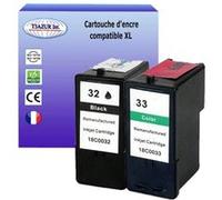 Lot de 2 cartouches compatibles Lexmark X3300, X3310 , X3330, X3350 , N°32 , N°33 (Noire+Couleurs)- T3AZUR Noire G