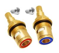 Lot de 2 cartouches de robinet en céramique 1/4 de tour 20 cannelures, robinet de rechange pour robinets de douche avec rondelles, kit de réparation de joints de robinet, laiton massif céramique