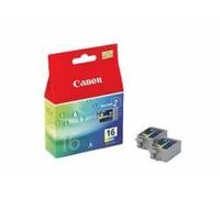 Lot de 2 cartouches d'encre d'origine compatibles avec Canon Pixma Mini 220 Canon BCI-16 C 9818A002 - Cyan, Magenta, Jaune - 2 x 100 pages - 2 x 2,5 ml