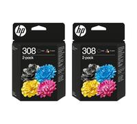 Lot de 2 Cartouches d'encre HP 308 Noir et Couleur pour imprimantes Tout-en-Un HP Envy 6122e 6532e 6520e 6132e 6530e 6120e 6110e 6558e 6110e 6130e