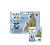 Lot de 2 cartouches d'encre originales pour Epson Expression Premium XP - 605 XP 605 XP605 C13T26164010 26 T2616-BK, PBK, Cy, Ma, Ye - 100 cartes photo Tinten-Sandte de 10 x 15 cm, 210 g (brillantes)