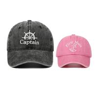 Lot de 2 casquettes de baseball brodées assorties pour capitaine et premier maté, Noir et rose., taille unique