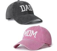 Lot de 2 casquettes de baseball brodées réglables pour maman et papa, cadeau classique pour les parents, les couples, cadeau classique pour maman papa, Chapeau noir et chapeau rose , 6 5/8-7