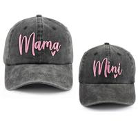 Lot de 2 Casquettes de Baseball réglables en Coton brodé pour Maman et Fille, Mama Mini Noir, Taille Unique