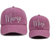 Lot de 2 Casquettes de Baseball réglables en Coton brodé pour Maman et Fille, Mama Mini Rose, Taille Unique