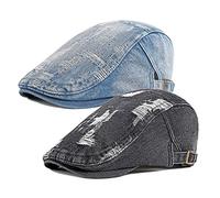 Lot de 2 casquettes en coton denim pour homme style chauffeur, chasseur, Gatsby, Taille unique