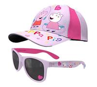 Lot de 2 casquettes et lunettes de soleil imprimées de personnages en coton, accessoires d'été pour enfants de 3 ans et plus, Peppa Pig Rose vif, Taille unique