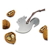Lot de 2 casse-noix en acier inoxydable en forme d'écureuil avec cordon en cuir - 6,5 x 6,5 cm - Cellophane - Idéal comme pendentif ou petit cadeau