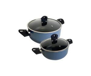 Lot de 2 casseroles de Ø20 Ø 24 cm avec couvercle en aluminium pressé couleur bleue NOIA San Ignacio