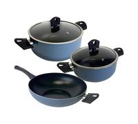 Lot de 2 casseroles de Ø20Ø24 cm avec couvercle + wok de Ø30 cm en aluminium pressé couleur bleu NOIA San Ignacio