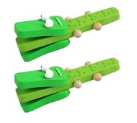 Lot de 2 castagnettes en bois de crocodile, claquettes en bois, castagnettes en bois de crocodile de dessin animé, castagnettes pour enfnts, adorables claquettes à long manche pour l'apprentissage