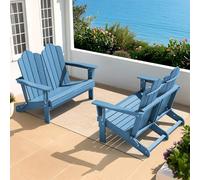 Lot de 2 causeuses Adirondack pliables bleu marine - Banc d'extérieur confortable pour jardin, terrasse et véranda