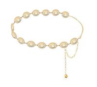 Lot de 2 ceintures à chaîne en métal réglables pour femme, double couche dorée, F, Alliage, Pas de gemme