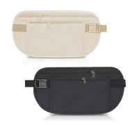 Lot de 2 ceintures d'argent cachées pour voyage - Ceinture élastique réglable antivol - Étanche - Pochette de voyage sécurisée pour homme et femme - Pour la course à pied et la promenade du chien